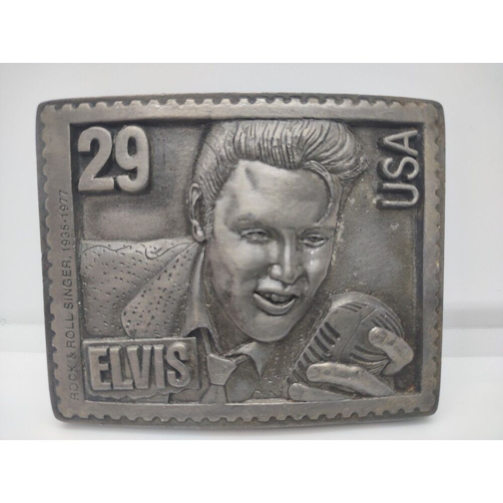 Elvis Presley King of Rock and Roll Postage Stamp vintage belt buckle